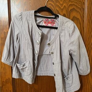 BB Dakota-Light Gray Cropped Button Jacket with silver buttons